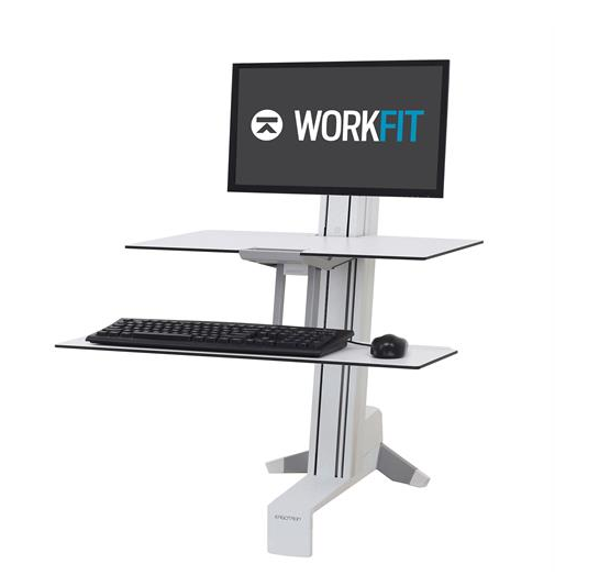 זרוע נצמדת לשולחן עמדת עבודה ישיבה עמידה למסך מקלדת ועכבר ארגוטרון Ergotron E-33-350-211 WorkFit-S Single LD With Worksurface